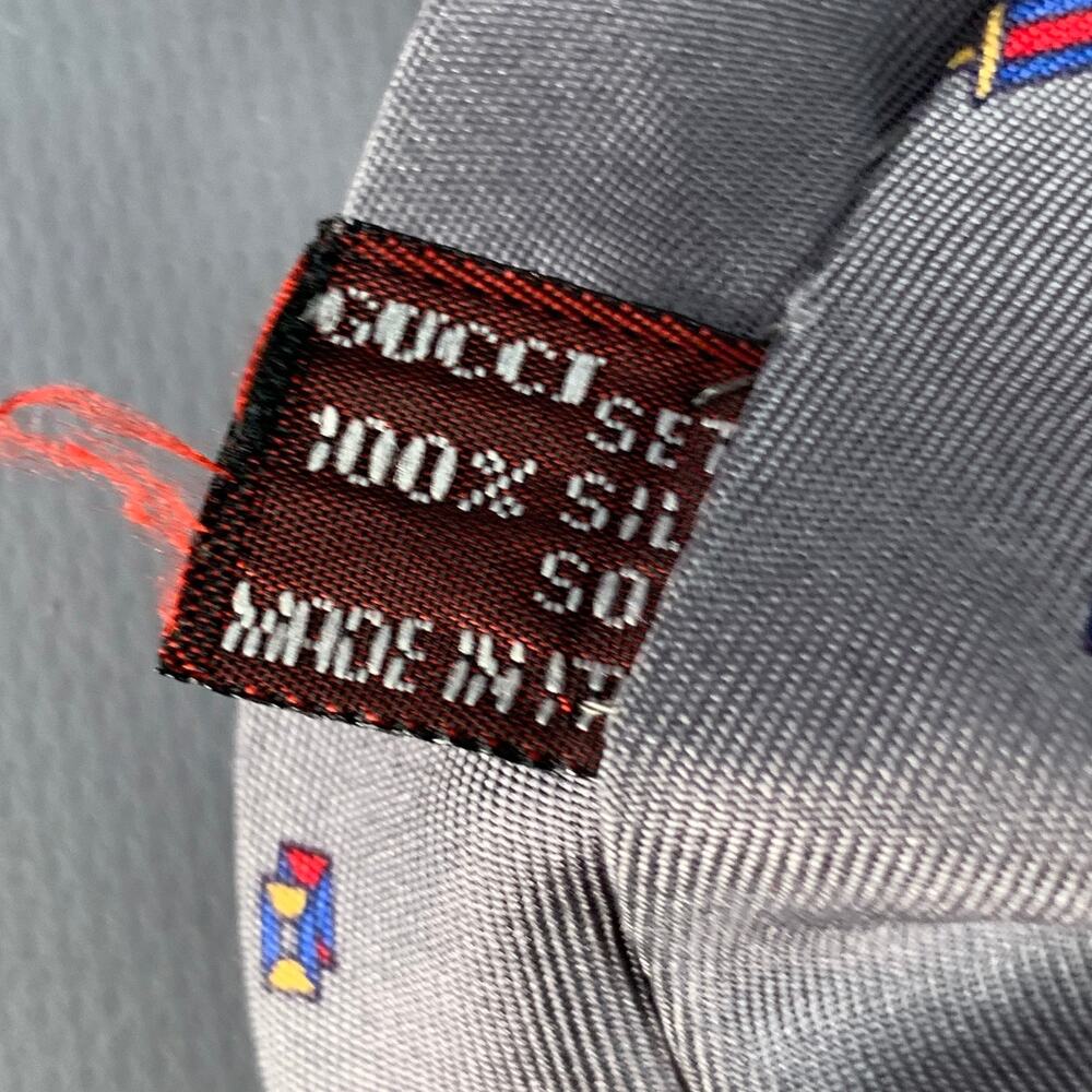 GUCCI Vintage Slate Grey Red Horsebit Diagonal Stripe Silk Tie - Picture 5 of 5